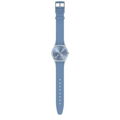 MONTRE SWATCH SKIN DENIM BLUE BRACELET SILICONE BLEU CADRAN BLEU TRANSPARENT