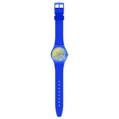 MONTRE SWATCH YELLOW DISCO FEVER BRACELET SILICONE BLEU TRANSPARENT MAT
