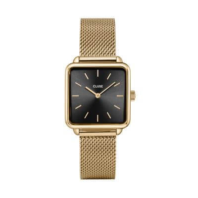 MONTRE CLUSE TETRAGONE BRACELET ACIER DORE MAILLE MILANAISE CADRAN NOIR