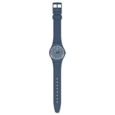 Montre swatch gent knock nap boitier et bracelet bleu materiau biosourcé