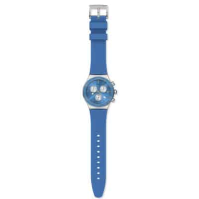 MONTRE SWATCH IRONY BLUE IS ALL BOITIER ACIER BRACALET CAOUTCHOUC BLEU CHRONOGRAPHE