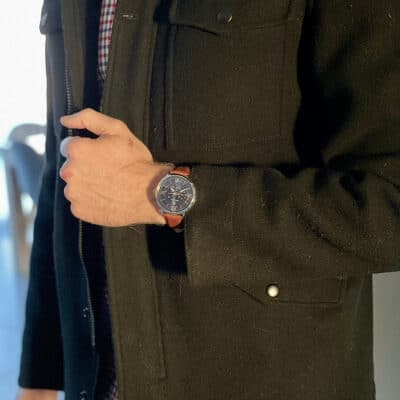 montre pierre lannier beaucour homme bracelet cuir marron cadran bleu