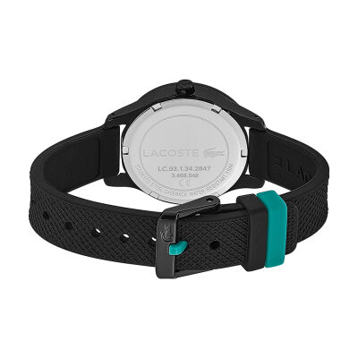 montre lacoste kids 12.12 noire cadran noir bracelet piqué noir