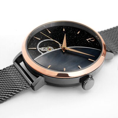 montre pierre lannier femme celeste acier gris automatique bracelet maille milanaise