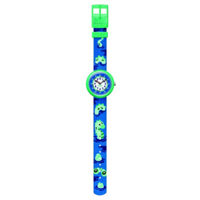montre flik flak nessie-ncredible petit monstre du lock ness bracelet bleu et vert