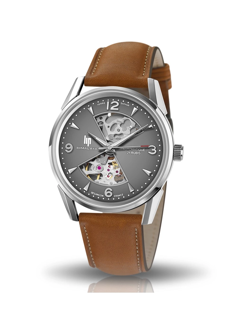montre lip homme himalaya automatique 40 mm bracelet cuir marron cadran sablier