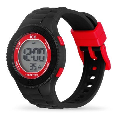 montre ice digit black spider enfant bracelet silicone noir détails rouges écran digital