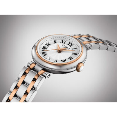 montre tissot bellissima small lady acier gris et rose chiffres romains