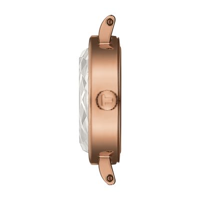 montre tissot lovely round acier doré rose glace saphir quartz cadran nacre