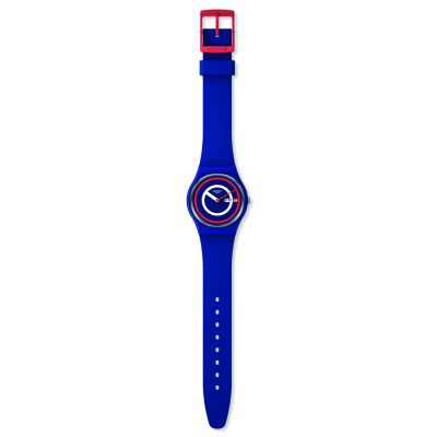 montre swatch gent swatch blue to basics bracelet silicone bleu rond blanc rouge et bleu