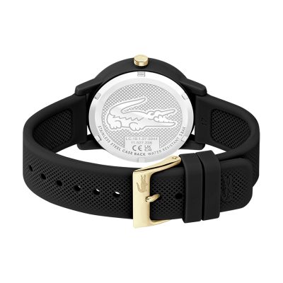 montre lacoste femme 12.12 noir bracelet silicone noir petit piqué