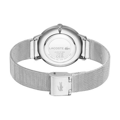 montre lacoste femme crocorigin acier gris et doré bracelet maille milanaise