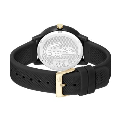 montre lacoste homme 12.12 noir et doré bracelet silicone noir