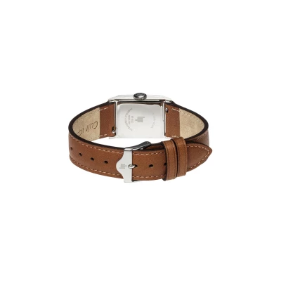 montre lip C18 boitier acier barcelet cuir marron