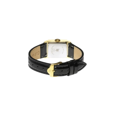 montre c18 femme lip acier doré et cuir noir pailleté quartz