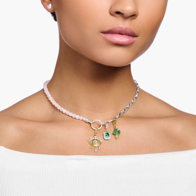 pendentif thomas sabo charm oeil bleu plaqué or mauvais œil porte-bonheur avec turquoises mobiles