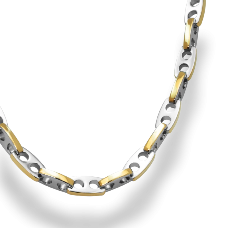 collier rochet galion acier bicolore gris et jaune