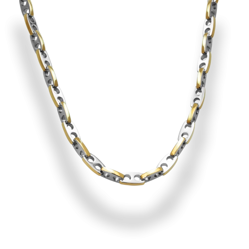 collier rochet galion acier bicolore gris et jaune