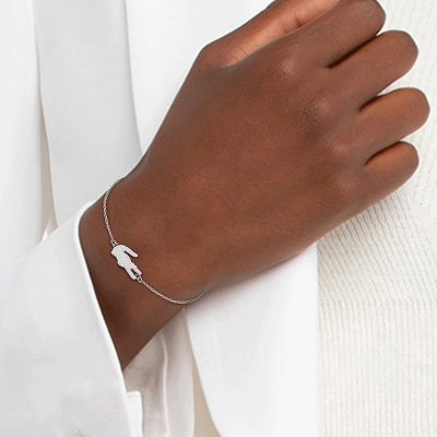 bracelet lacoste crocodile acier gris chaine fine