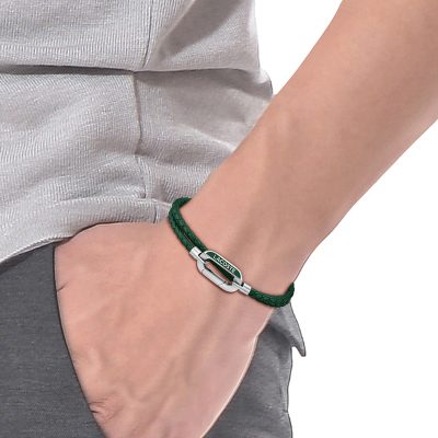 bracelet lacoste homme double tour starboard cuir vert et acier