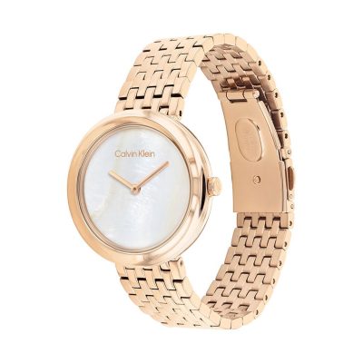montre calvin klein sculptural twisted bezel acier doré rose