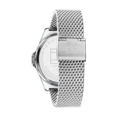 montre tommy hilfiger adrian acier maille milanaise et cadran vert