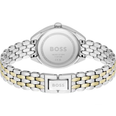 montre boss femme mae acier bicolore index strass