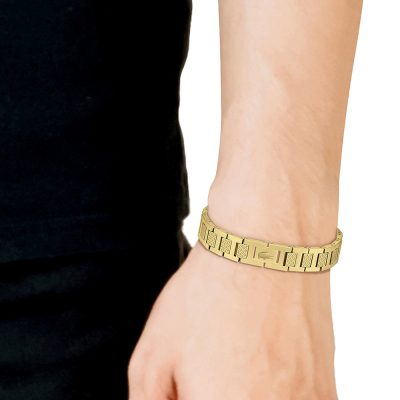 bracelet lacoste homme metropole acier doré mailles ajustable