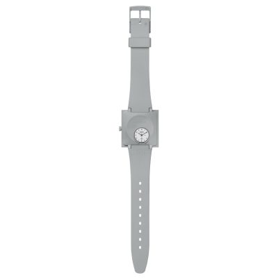 montre swatch bioceramic collection what if gray ? boitier carré racelet matériaux biosourcé gris