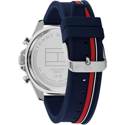 montre tommy hilfiger homme clark bracelet silicone bleu et rouge multifonctions