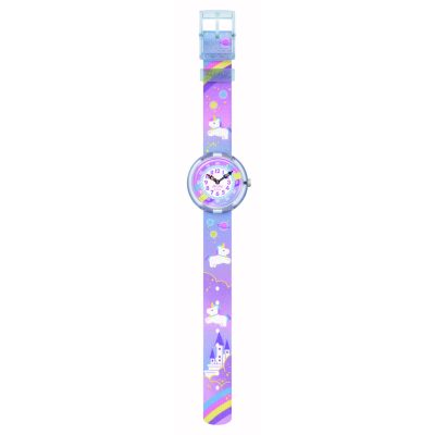 montre flik flak enfant cuddly unicorn bracelet violet avec licornes de jeu video