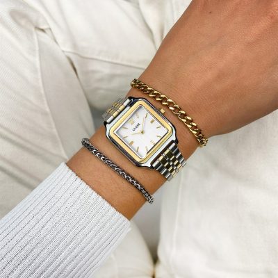 montre cluse gracieuse acier bicolore femme 28 mm cadran carré