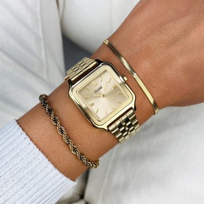 montre cluse femme gracieuse acier doré cadran carré