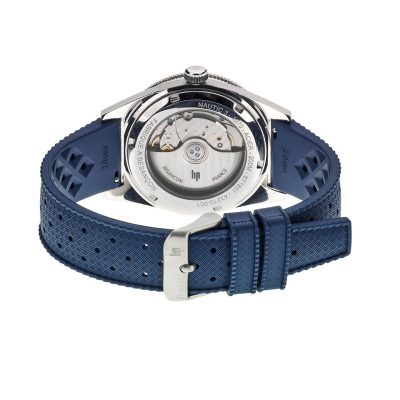 montre lip homme nautic 3 39 mm acier et caotchouc bleu
