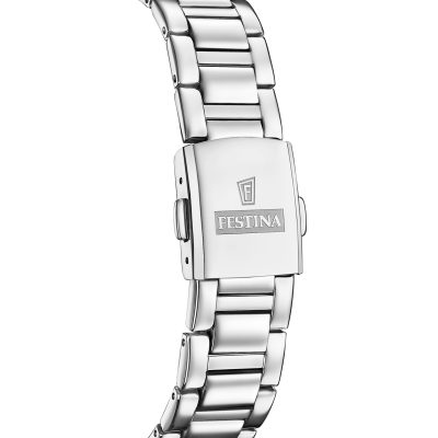montre festina femme solar energy acier quartz solaire cadran bleu lunette pavée d'oxydes de zirconium