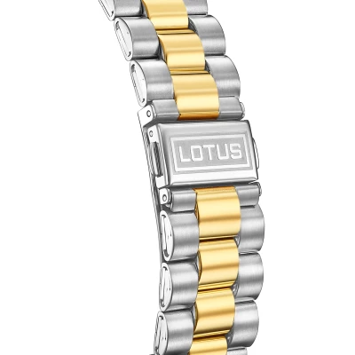 montre lotus femme freedom acier bicolore lunette cannelée dateur cadran doré