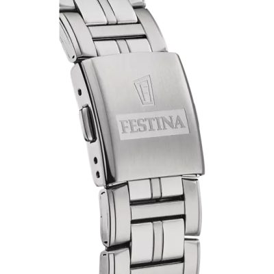 montre festina homme multifonctions quartz cadran bleu et noir bracelet acier