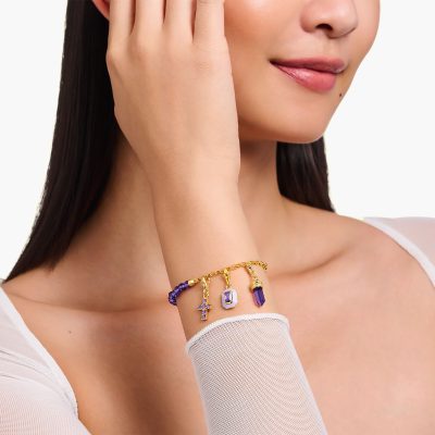 pendentif thomas sabo charm octogonal avec pierres violette et émail à froid plaqué or