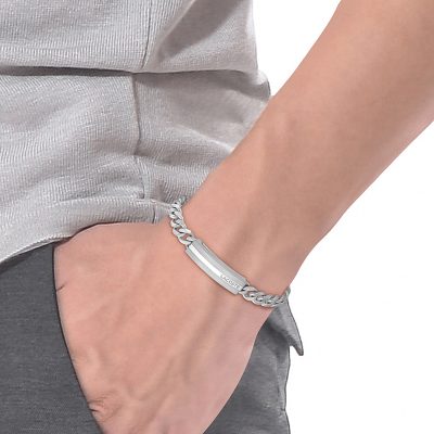 bracelet lacoste adventurer acier homme gourmette avec plaque logo lacoste