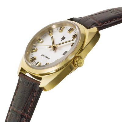 montre lip GDG 35 mm acier doré cuir marron