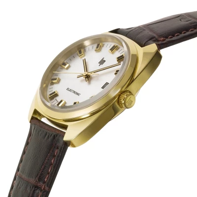 montre lip GDG 35 mm acier doré cuir marron