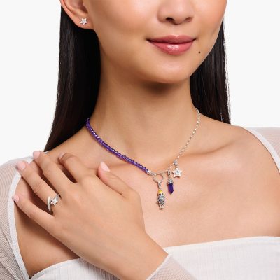 collier thomas sabo femme charm à maillons argent et imitation améthyste