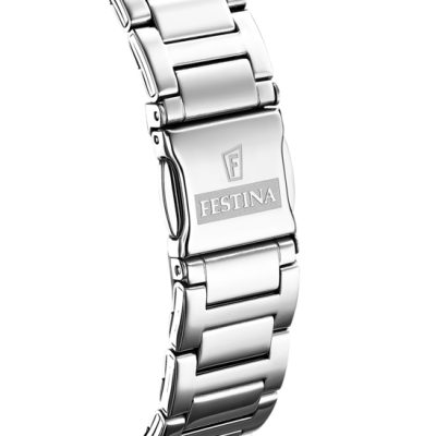 montre festina boyfriend femme acier et cadran blanc lunette avec oxydes de zirconium