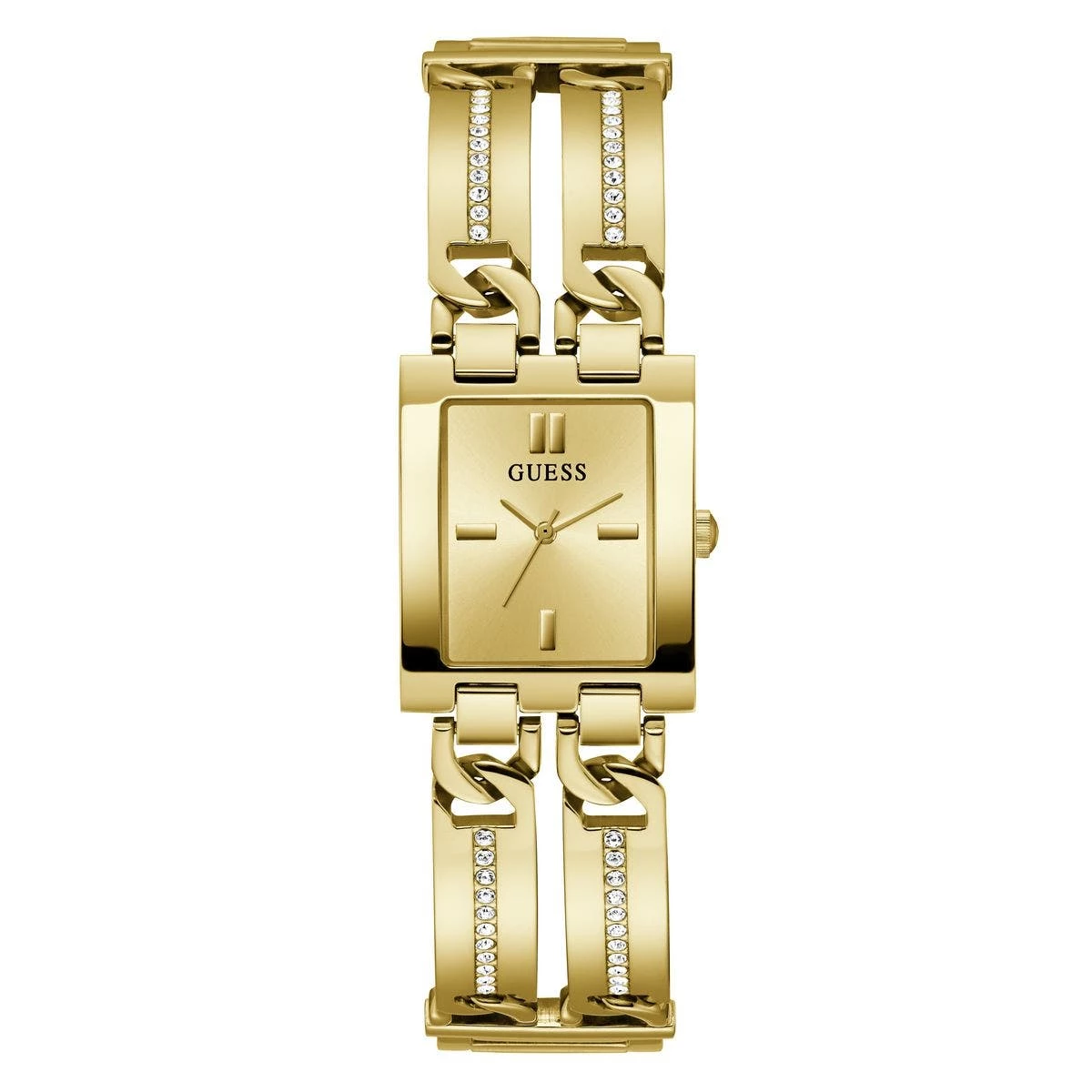 montre guess femme ladies trend MOD iD acier doré double bracelet cadran rectangulaire