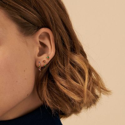 boucles d'oreilles agatha piercing puce amas multicolore doré pierres de couleurs