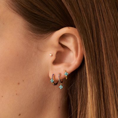 boucles d'oreilles agatha piercing créole mix and match multicolore doré set 3 creoles à mixer