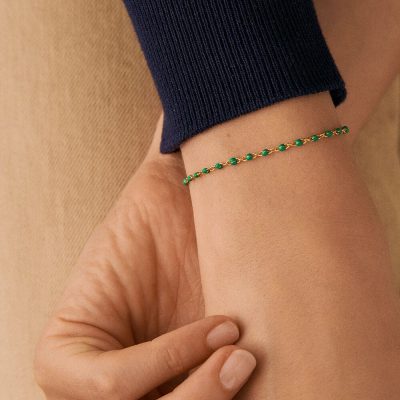 bracelet agatha souple smarty doré et vert perles d'émail