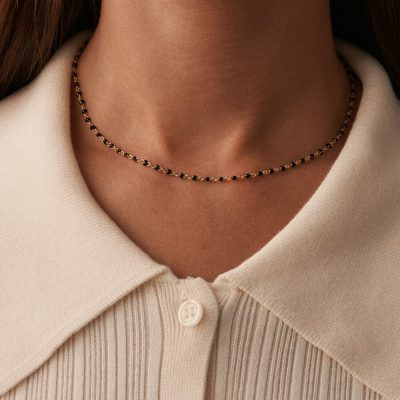 collier agatha ras du cou smarty noir et doré perlé émail noir