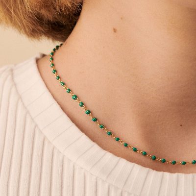 collier agatha ras du cou smarty vert et doré perlé émail vert