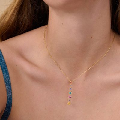 collier agatha ras du cou beloved multicolore doré en Y fleurs oxydes de zirconium de couleur